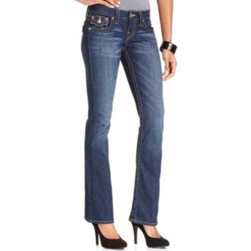 True Religion Becky Flap Bootcut Becca Blue Jeans Embellished Studs Size 28